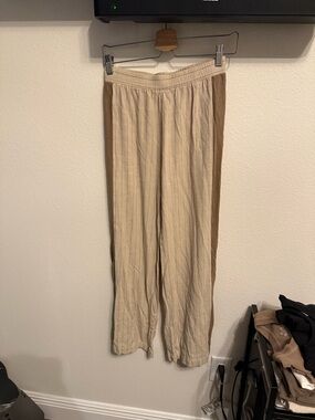 Beige Straight-Leg Side-Stripe Pants